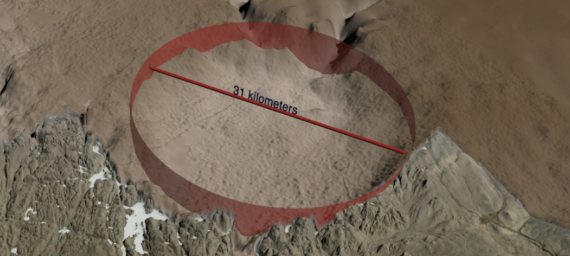 Descubren cráter de 31 kilómetros en zona helada de Groenlandia